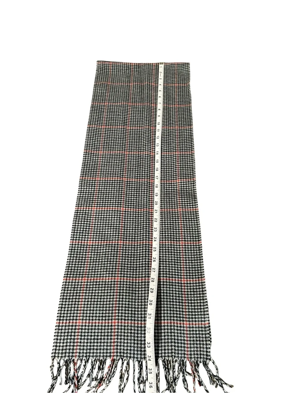 Lands' End Plaid Scarf Black White Red Houndstooth Fringe Winter Classic Cozy